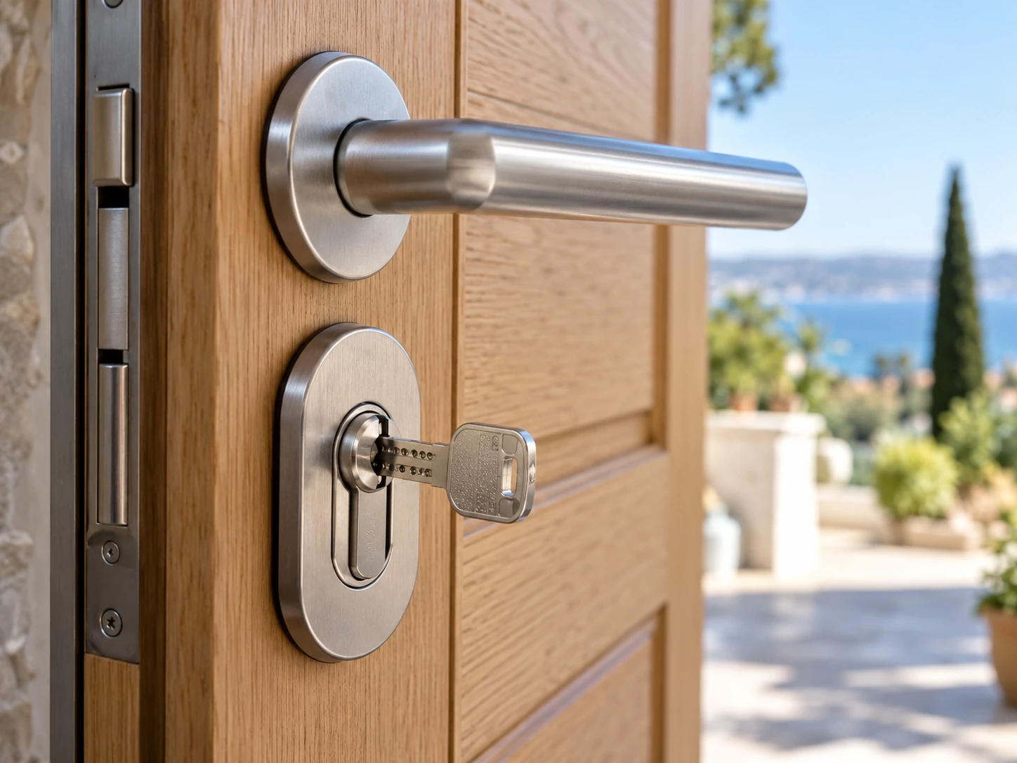 Riviera Protection — Serrures de sécurité Serrures de sécurité — Cylindre de sécurité et clé sur une porte